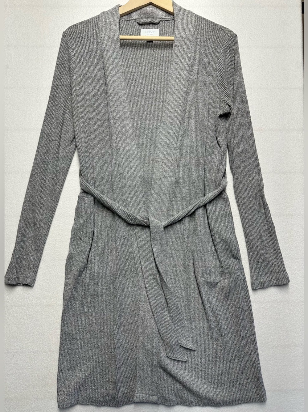 LOVE by GAP Gray Longline Open Front Cardigan XS/S Ribbed Knit